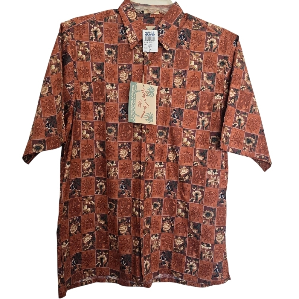 NWT Reyn Spooner Sienna Rust Khaki Tropical Floral Men's Casual Hawaiian Shirt